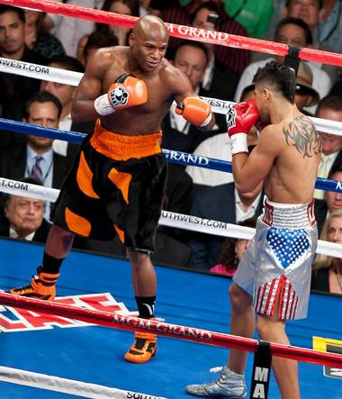 Floyd Mayweather Jr. vs. Victor Ortiz at MGM Grand Garden Arena on Sept. 17, 2011. Mayweather won the fight with a controversial KO in the fourth round.